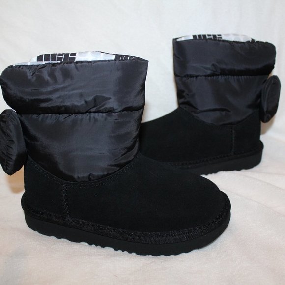 NIB UGG TODDLER BAILEY BOW SUEDE PUFFER WINTER SNOW BOOTS BLACK - Picture 3 of 9
